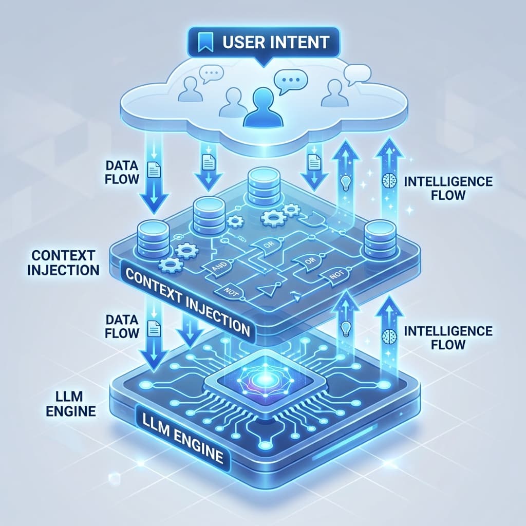 Technical diagram showing how User Intent and Document Context flow into the LLM