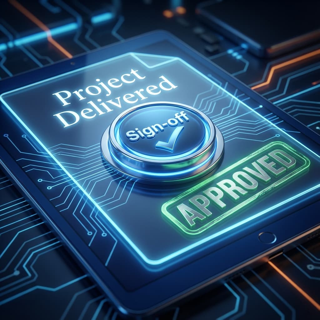 Digital sign-off stamp on a delivered project document